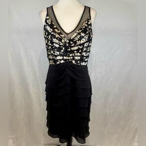 Scarlett Nite black and cream tiered cocktail dress size 10